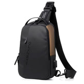Sling Bags Chest Bag Shoulder Crossbody Bags with USB Charging Port,Mens Outdoor Waterproof Casual Bags Lightweight Sling Bag for Hiking Cycling Traveling(C-black gold)